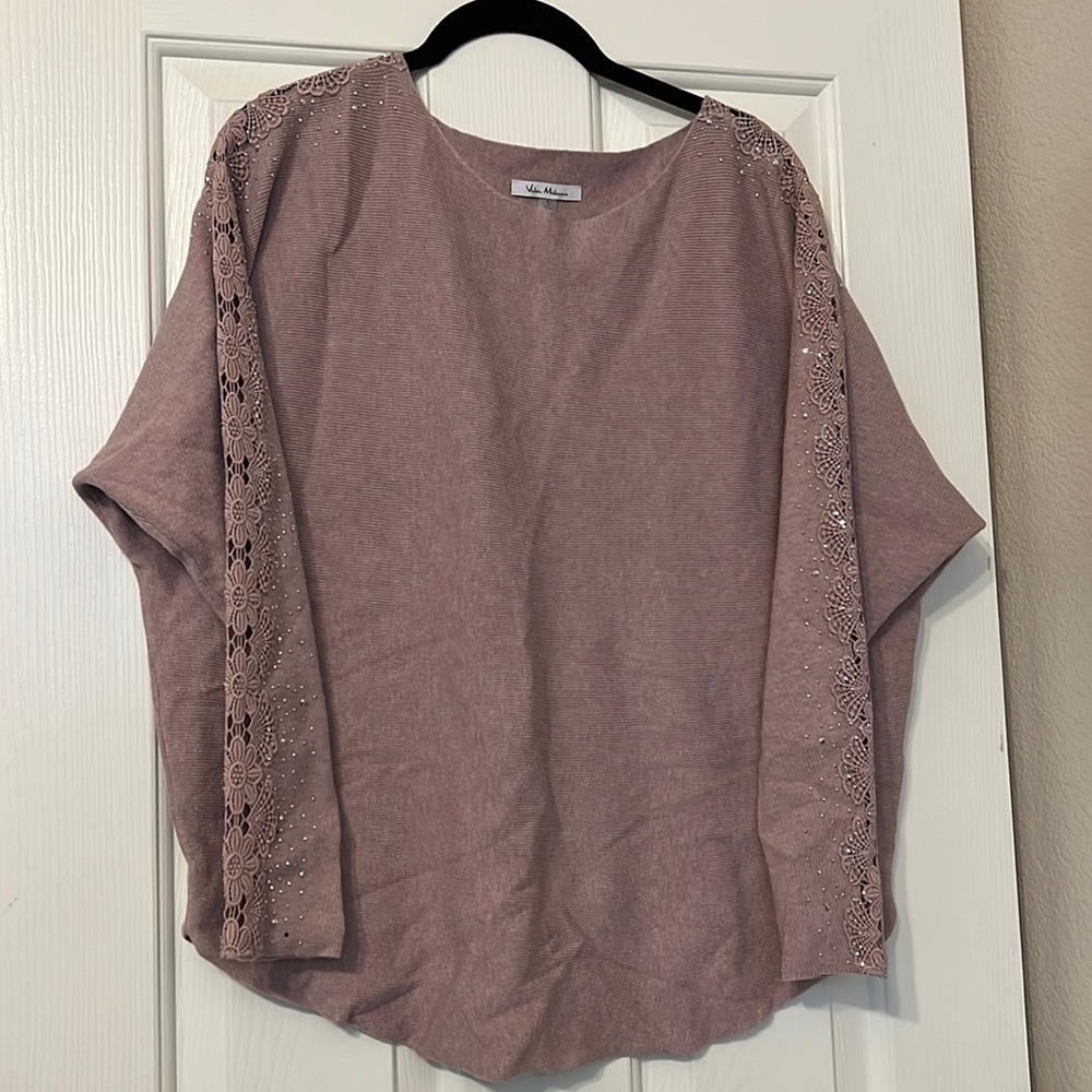 NWOT light purple sweater with gorgeous sparkle sleeve detail